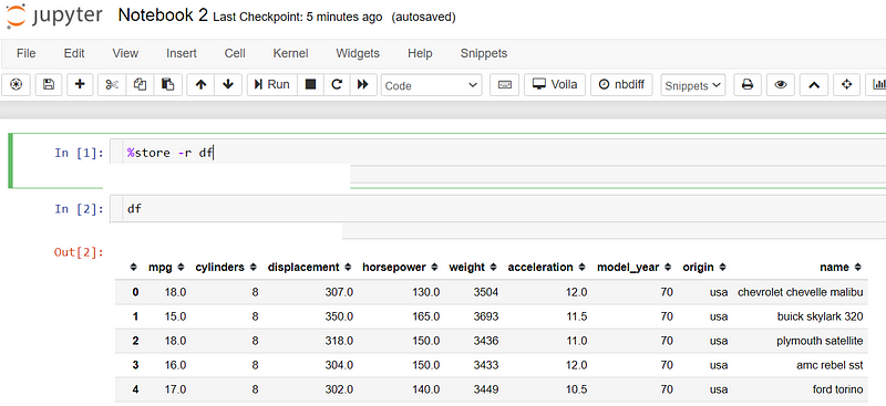 Retrieving stored variables in Jupyter Notebook