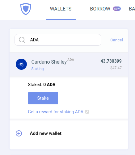 Staking options in Guarda Wallet