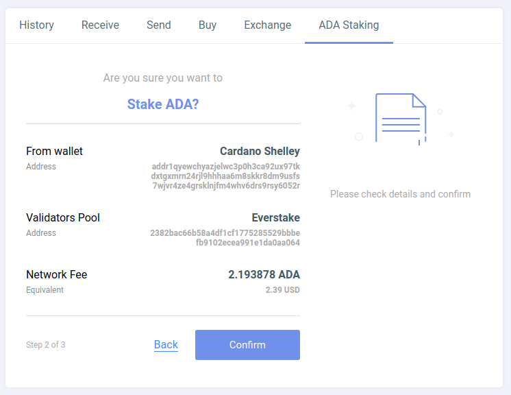 Final confirmation for ADA staking