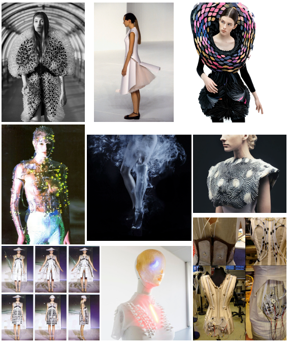 Various innovative fashion designs showcasing the intersection of art and science.