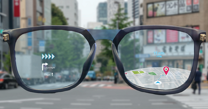 Futuristic AI smart glasses in action