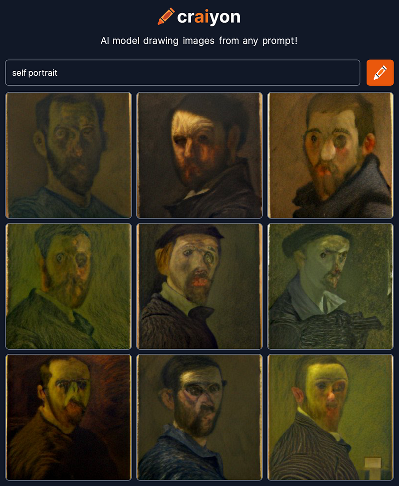 Similar AI-generated self-portrait over time