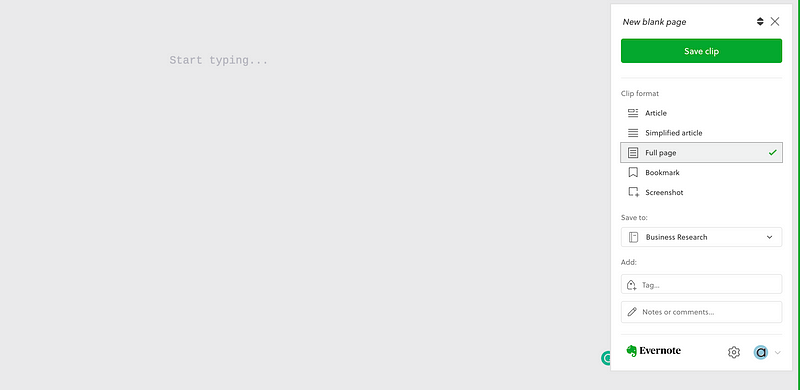 Evernote clipping tool example
