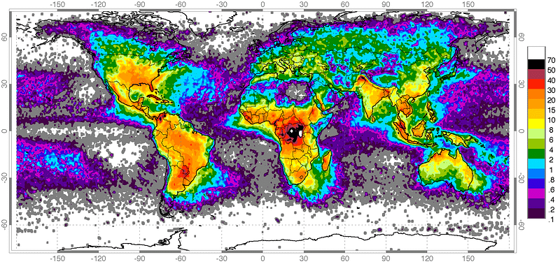 Lightning strike distribution map