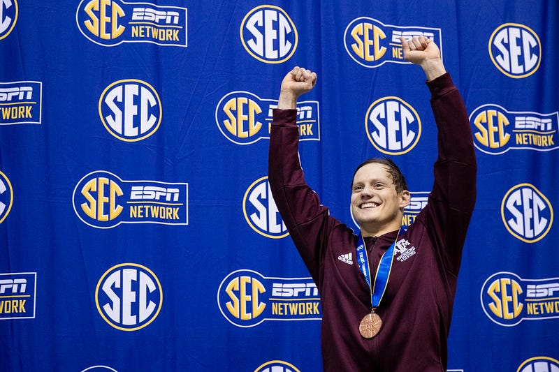 Athlete celebrating a third-place victory